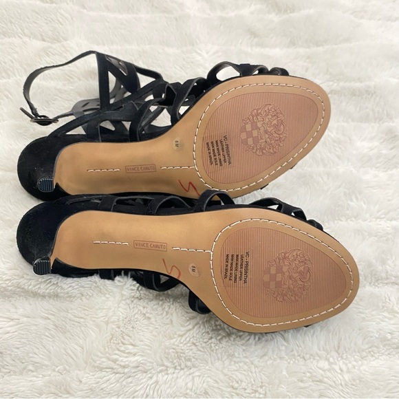 Vince Camuto Prisintha Leather Suede Black Cutout Cage Strappy Heels New Size 8 - Picture 10 of 12